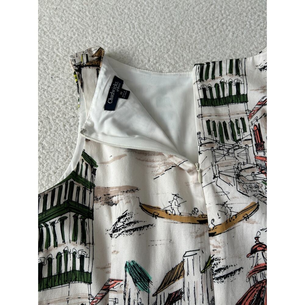Chadwicks of Boston Women's Shift Dress Sz 10 Ivory Lined Scenic Italy Art Print - Picture 9 of 10